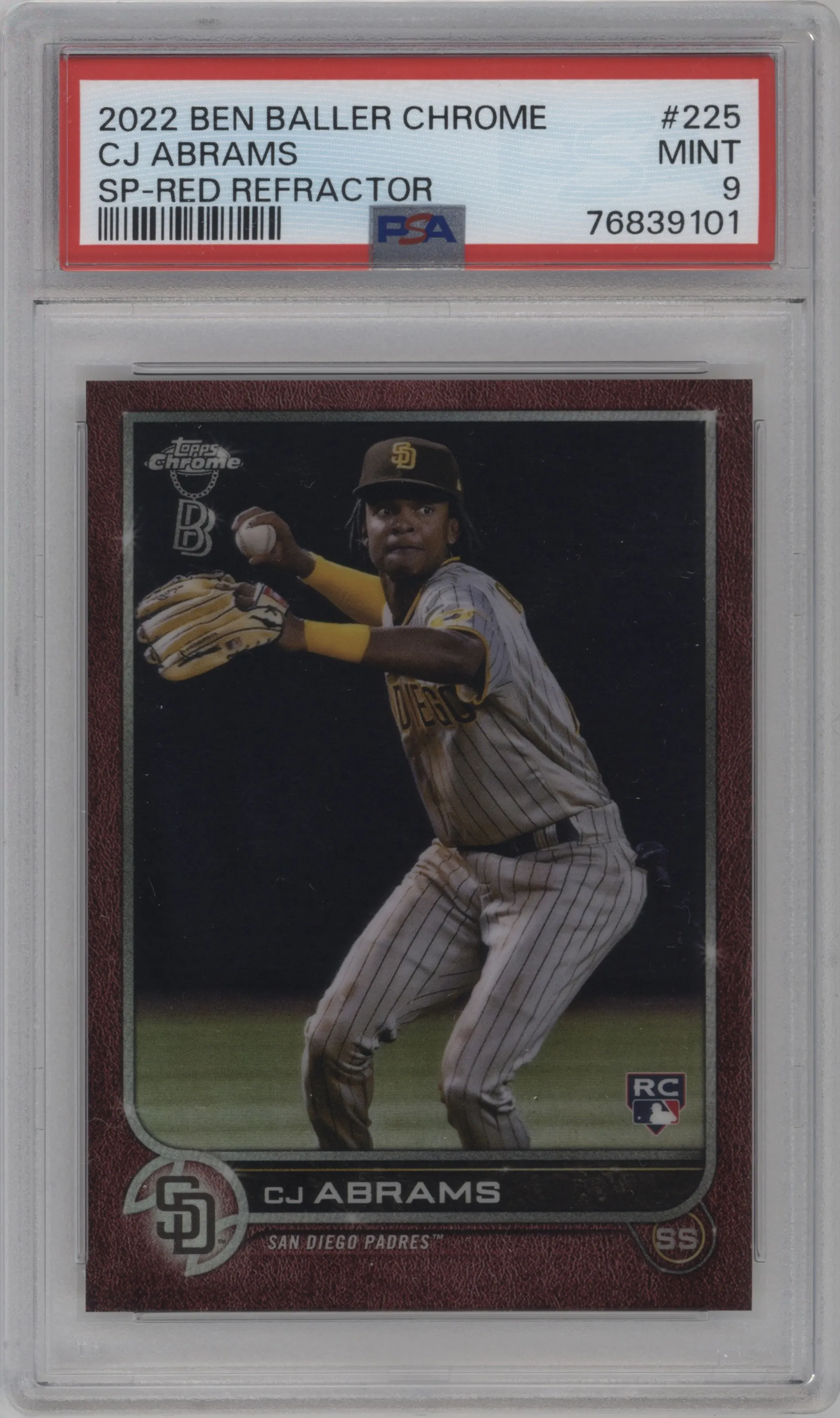 2022 Topps Chrome Ben Baller SP CJ Abrams Red Refractor PSA 9