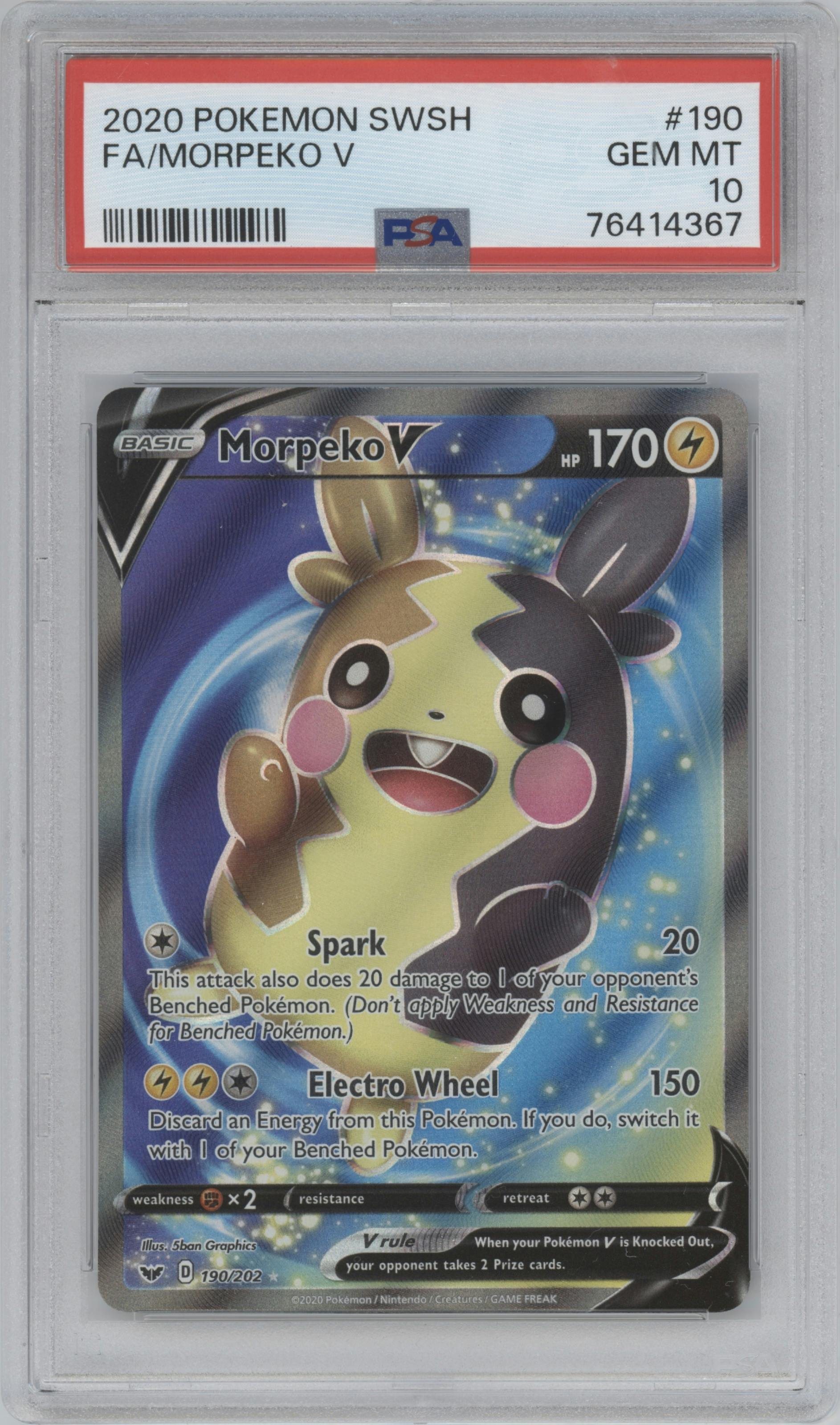 Morpeko V from the 2020 Pokemon SWSH set graded by PSA and given an overall grade of 10.