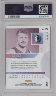 Luka Doncic from the 2018-19 Panini Status set graded by PSA and given an overall grade of 10.