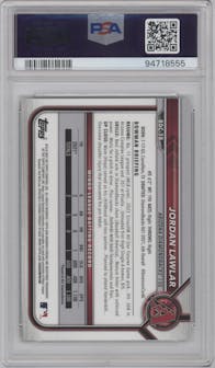 Jordan Lawlar from the 2022 Bowman Draft Sapphire Edition set featuring a Green parallel graded by PSA and given an overall grade of 10.