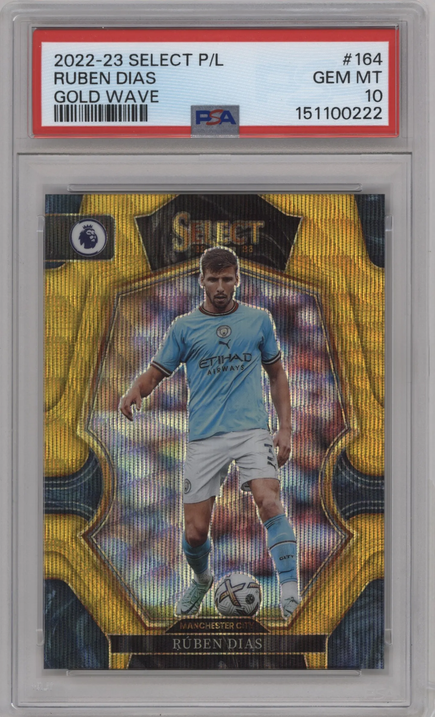 2022 Panini Select Premier League Mezzanine Ruben Dias Gold Wave #164 PSA 10