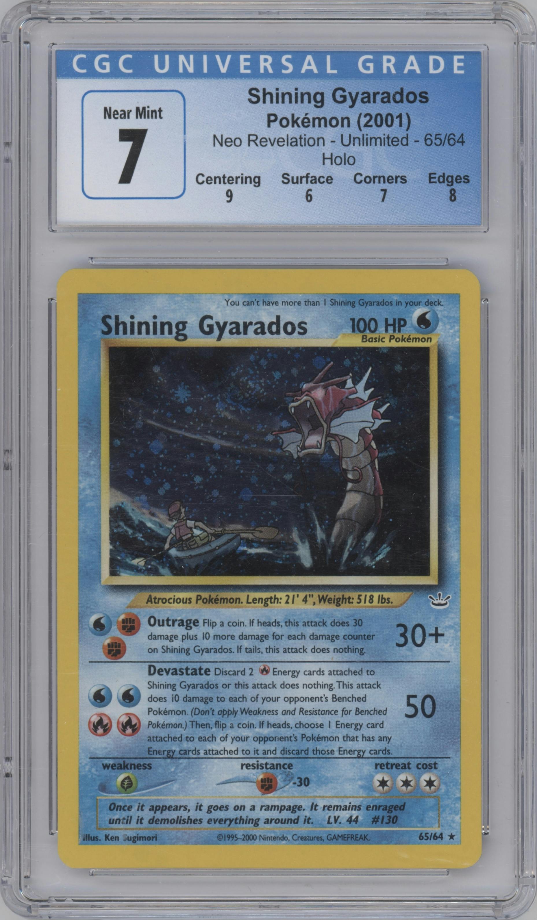 Shining Gyarados from the 2001 Pokemon Neo Genesis set graded by CSG and given an overall grade of 7.