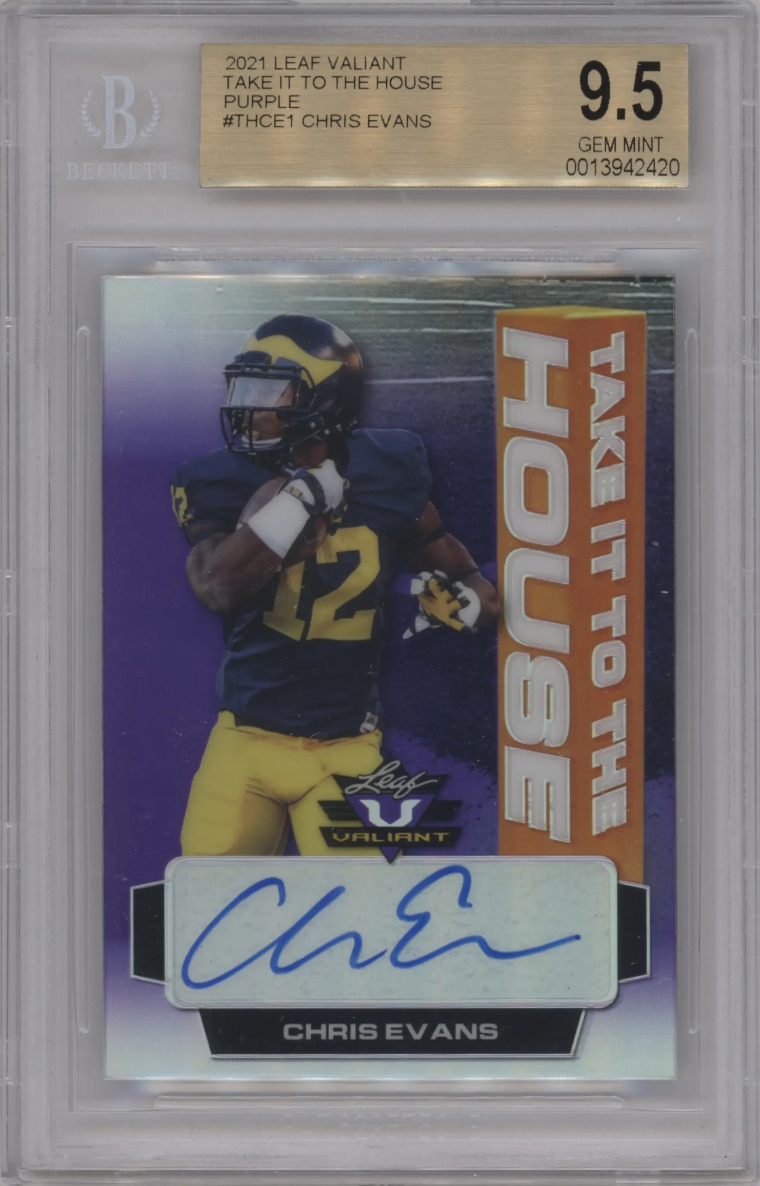 2021 Leaf Valiant Take it to the House Au. Chris Evans Purple #TH-CE1 BGS 9.5