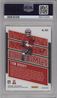 Tom Brady from the 2020 Panini Mosaic set featuring a Mosaic parallel graded by PSA and given an overall grade of 9.