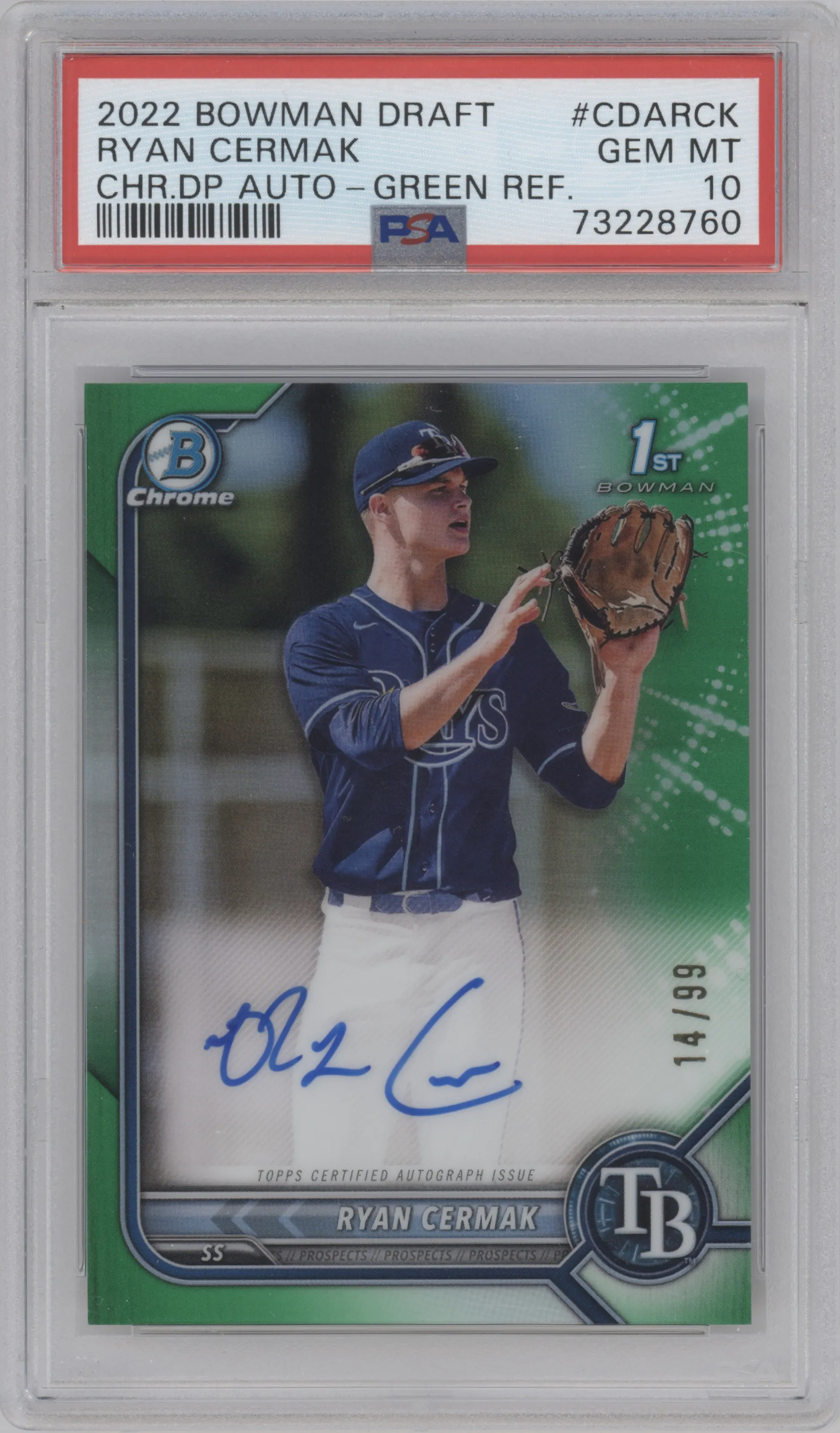 2022 Bowman Draft Chr.DP Auto Ryan Cermak Green Refractor PSA 10