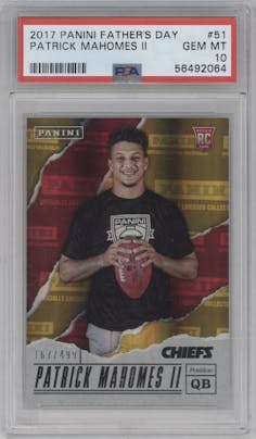 Patrick Mahomes II from the 2017 Panini Father's Day set graded by PSA and given an overall grade of 10.