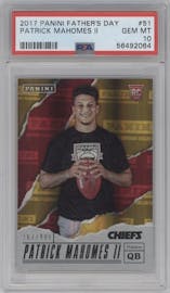 Patrick Mahomes II from the 2017 Panini Father's Day set graded by PSA and given an overall grade of 10.