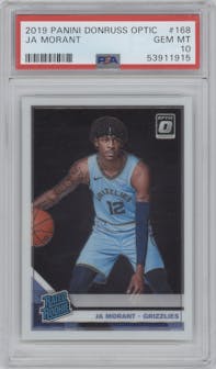 Ja Morant from the 2019-20 Panini Donruss Optic set graded by PSA and given an overall grade of 10.