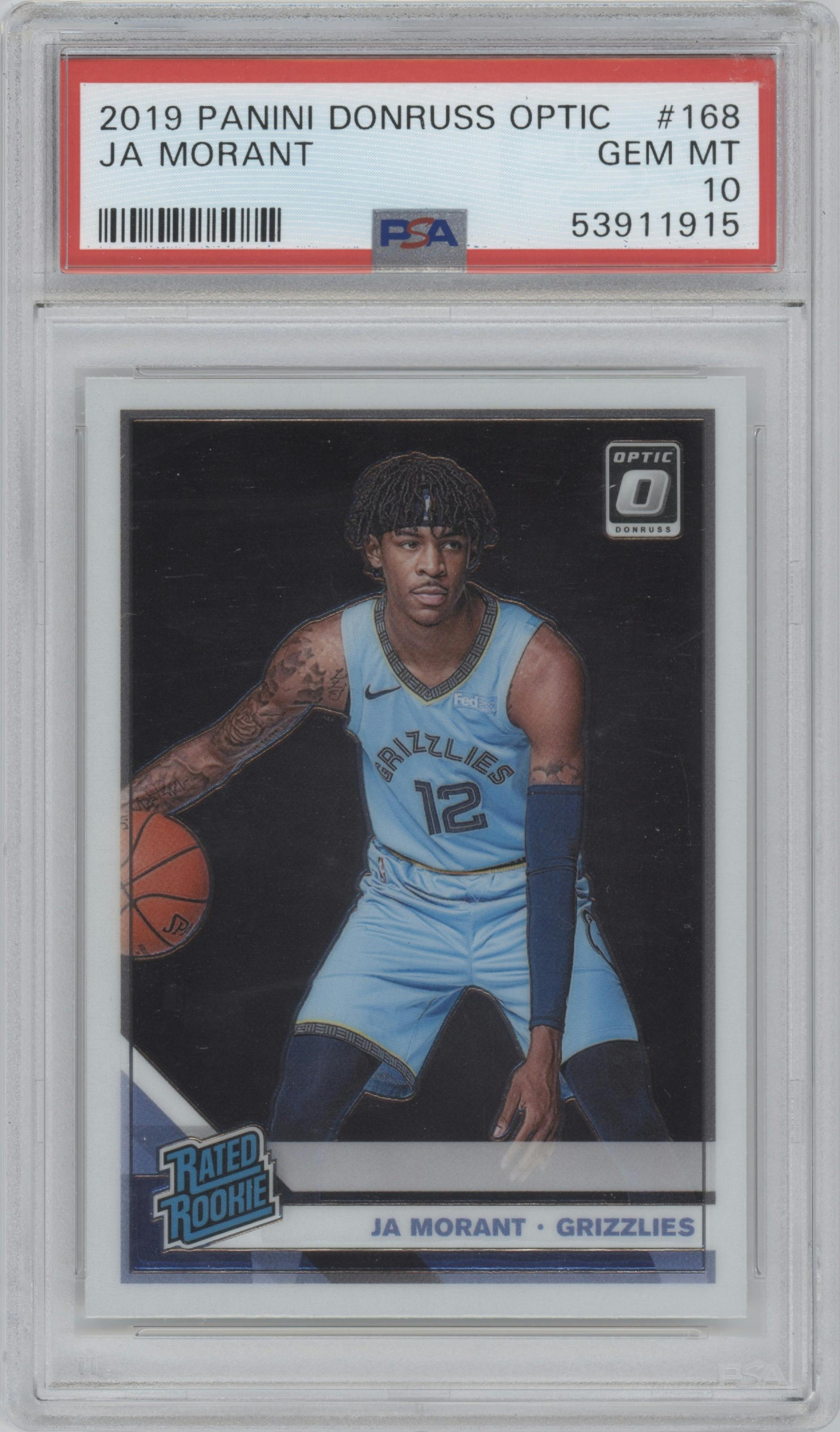 Ja Morant from the 2019-20 Panini Donruss Optic set graded by PSA and given an overall grade of 10.