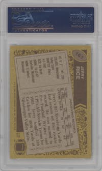 Jerry Rice from the 1986 Topps set graded by PSA and given an overall grade of 8.