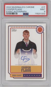 Cooper Flagg from the 2024 Topps Chrome McDonald's All-American set graded by PSA and given an overall grade of 9.