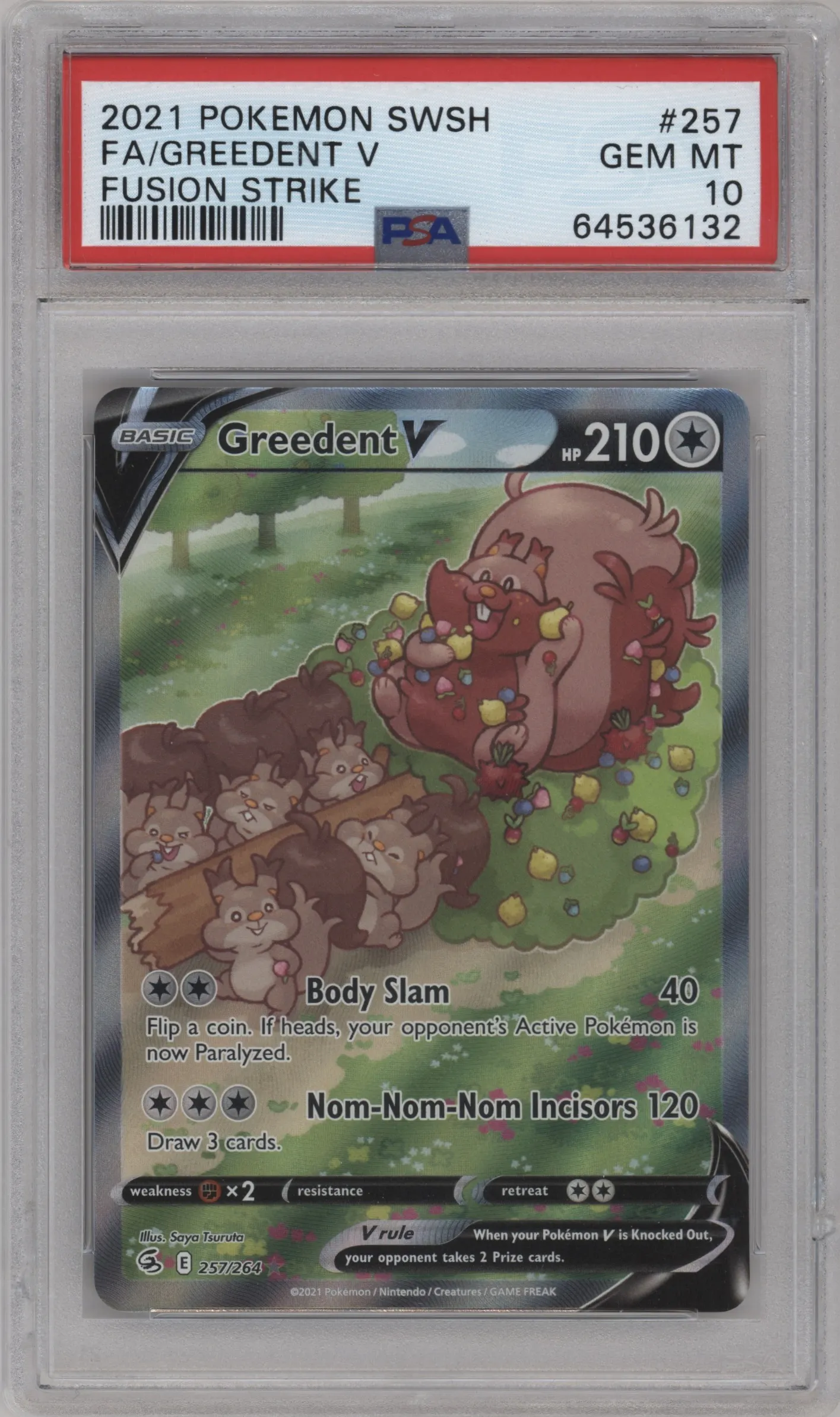 2021 Pokemon SWSH Fusion Strike Greedent V #257 PSA 10