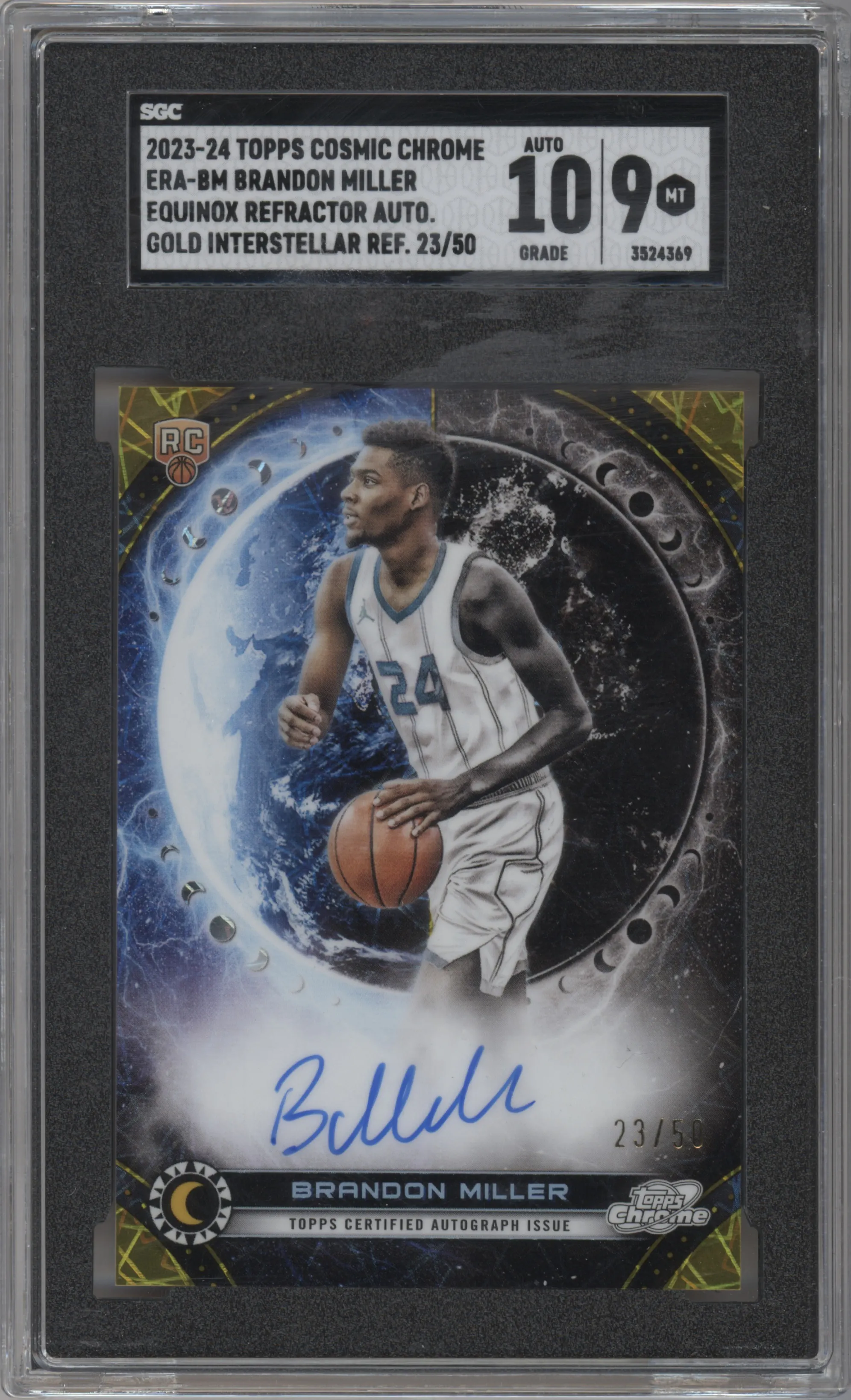 2023 Topps Chrome Cosmic Equinox Ref. Auto Brandon Miller Gold Interstellar Refractor SGC 9