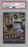 Sammy Sosa from the 2024 Topps Chrome set featuring a Orange Refractor parallel graded by PSA and given an overall grade of 10.
