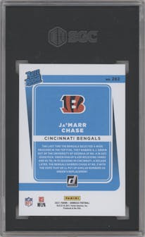 Ja'Marr Chase from the 2021 Panini Donruss set featuring a Press Proof Premium parallel graded by SGC and given an overall grade of 9.5.