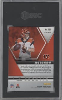 Joe Burrow from the 2020 Panini Mosaic set featuring a Pink Camo parallel graded by SGC and given an overall grade of 9.