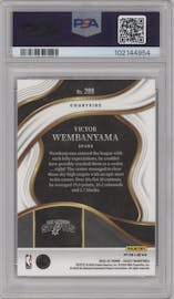 Victor Wembanyama from the 2023-24 Panini Select  set featuring a Elephant parallel graded by PSA and given an overall grade of 10.
