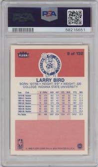 Larry Bird from the 1986-87 Fleer set graded by PSA and given an overall grade of 8.