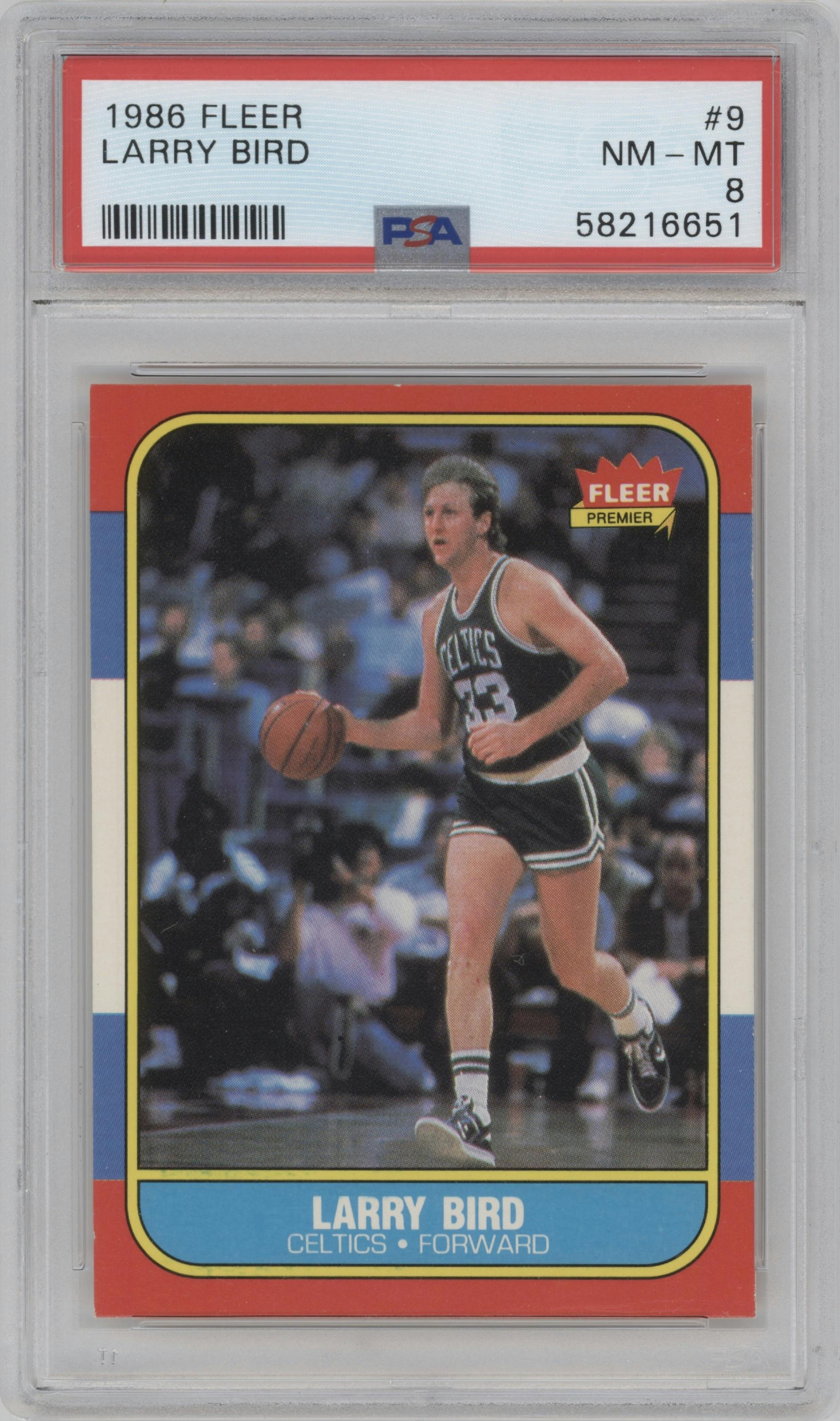 Larry Bird from the 1986-87 Fleer set graded by PSA and given an overall grade of 8.