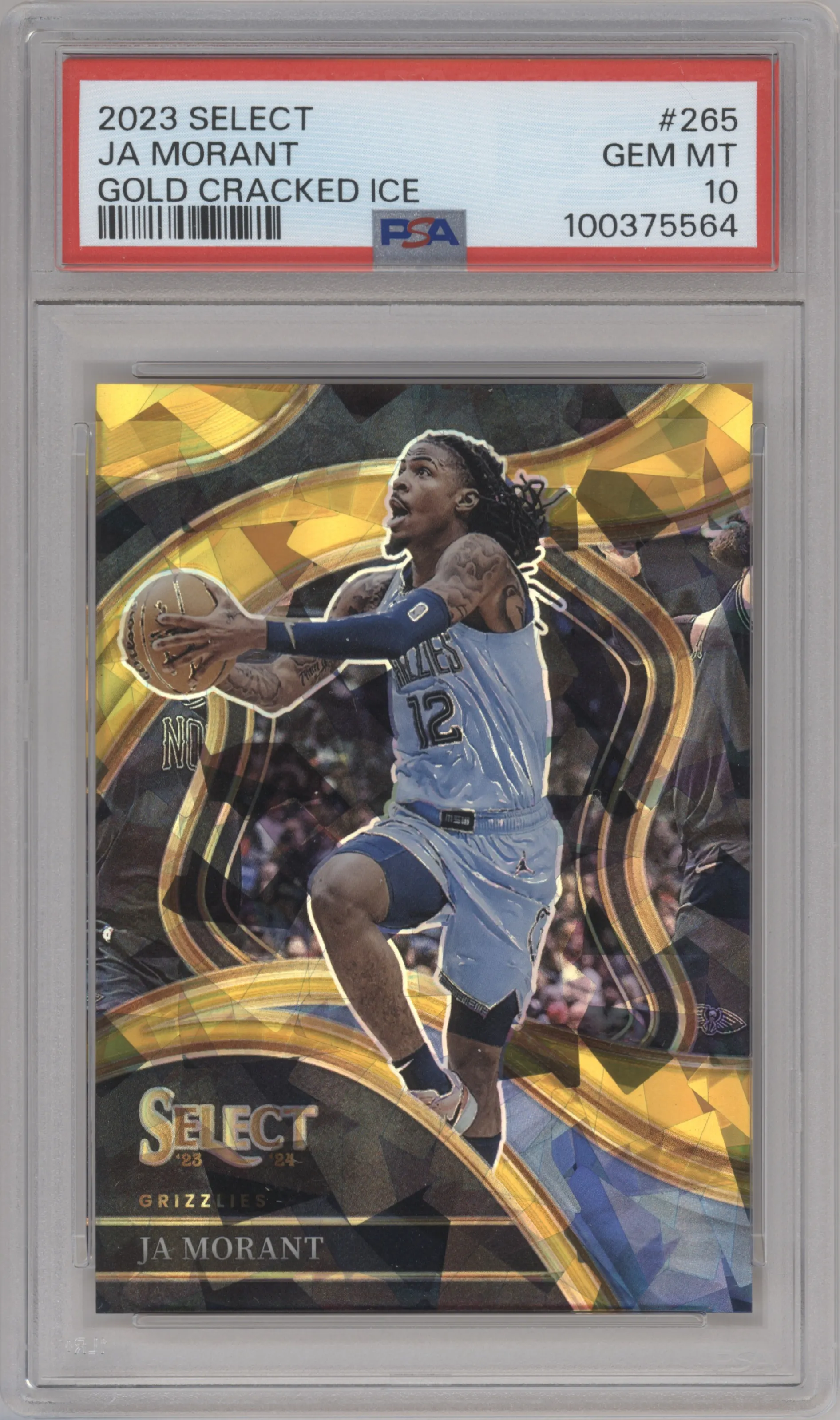 2023 Panini Select Courtside Ja Morant Gold Cracked Ice PSA 10