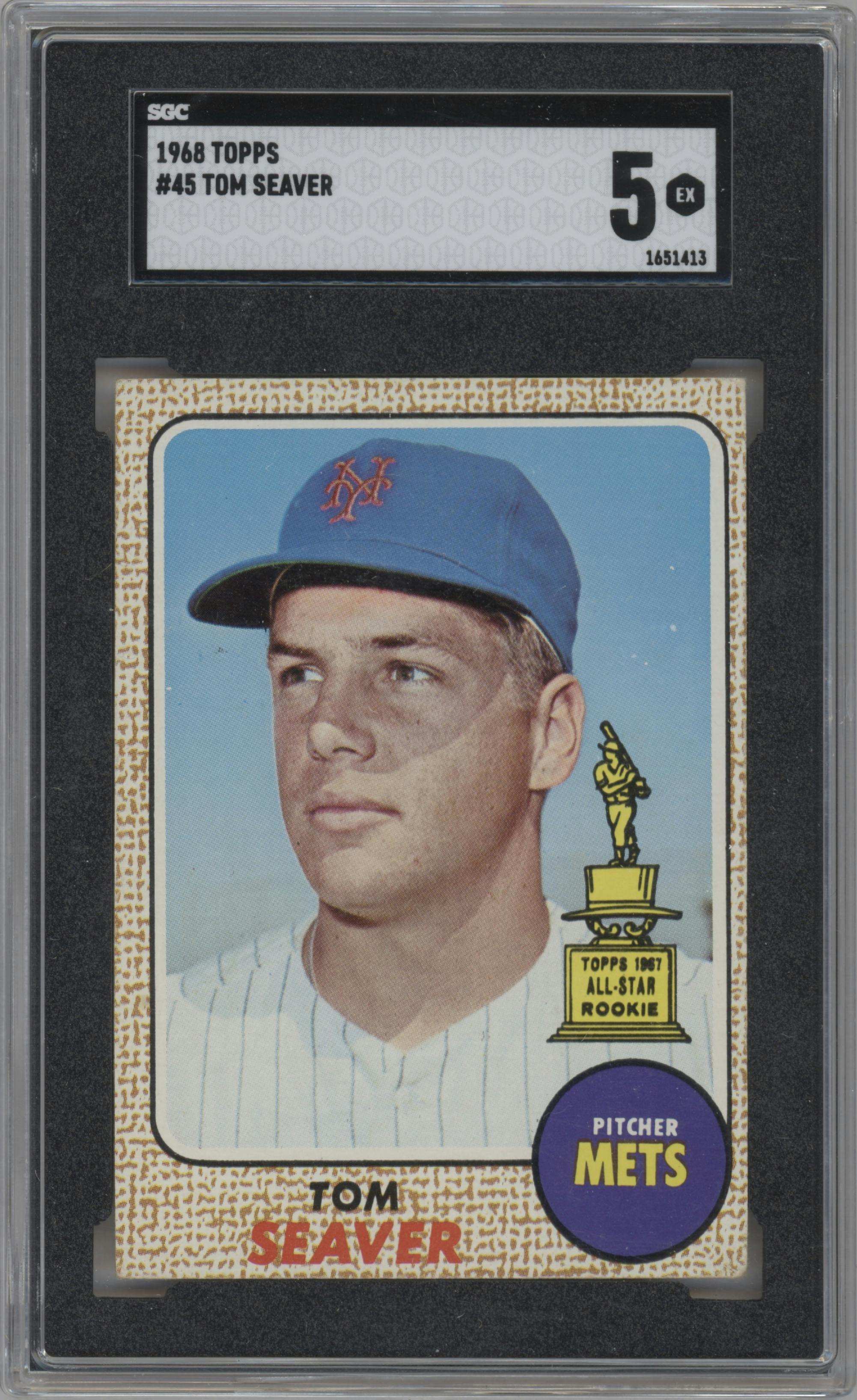 Tom Seaver from the 1968 Topps set graded by SGC and given an overall grade of 5.