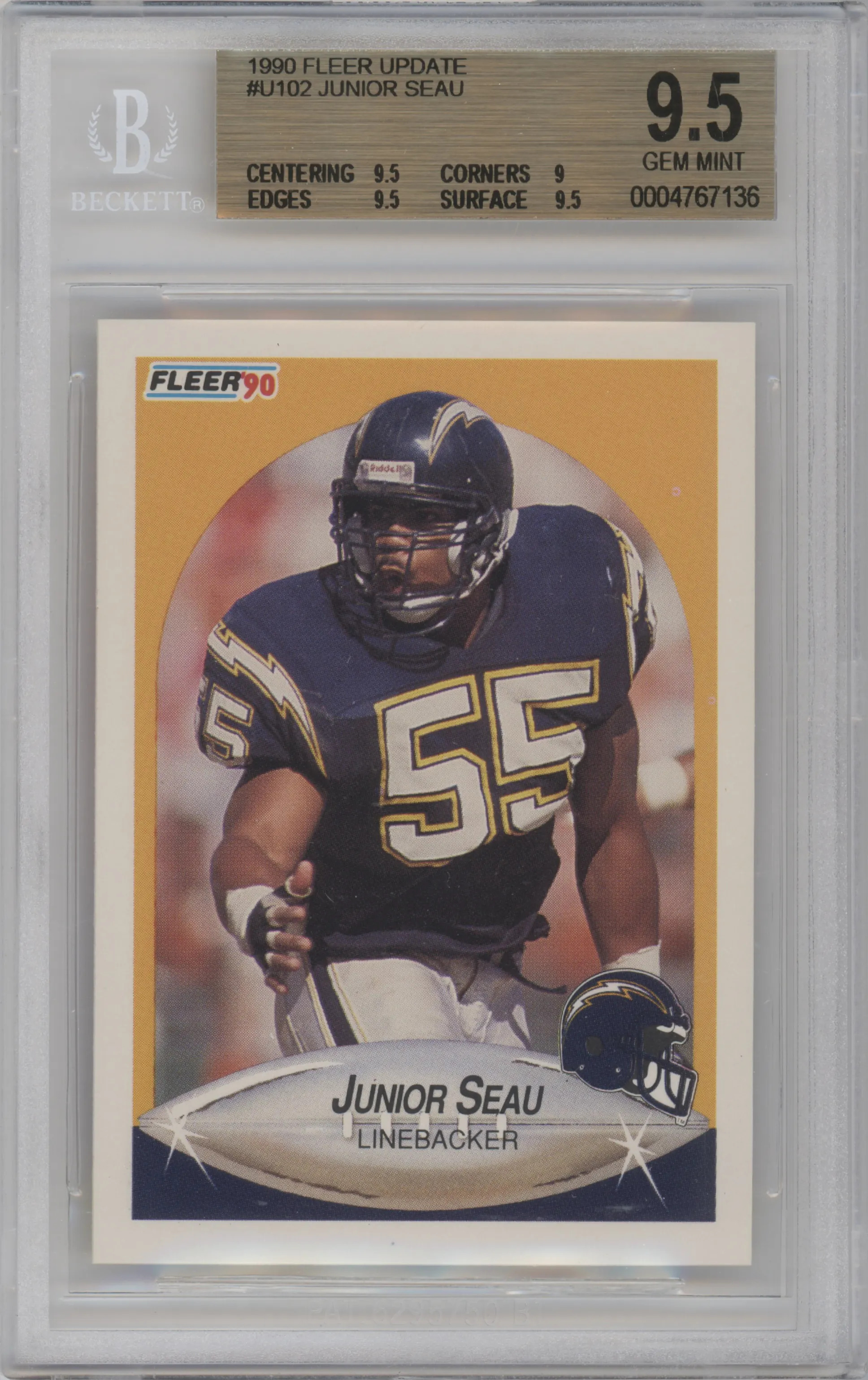 1990 Fleer Update Junior Seau BGS 9.5