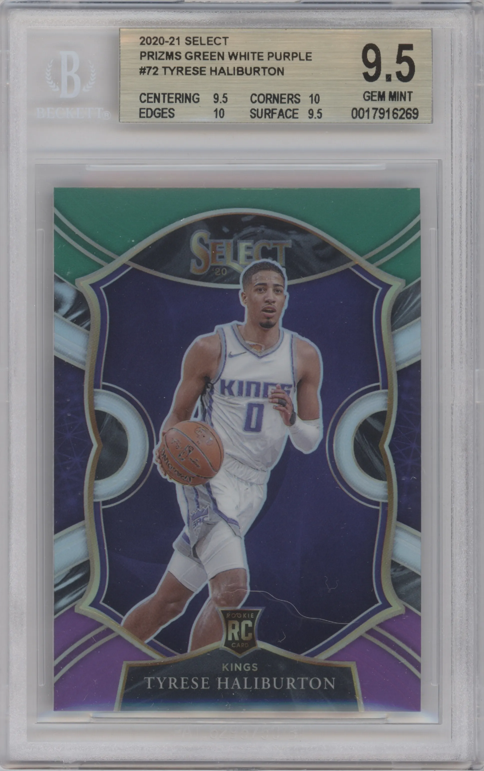 2020 Panini Select Tyrese Haliburton Green/White/Purple Prizm BGS 9.5