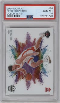 Reed Sheppard from the 2024-25 Panini Mosaic set graded by PSA and given an overall grade of 10.