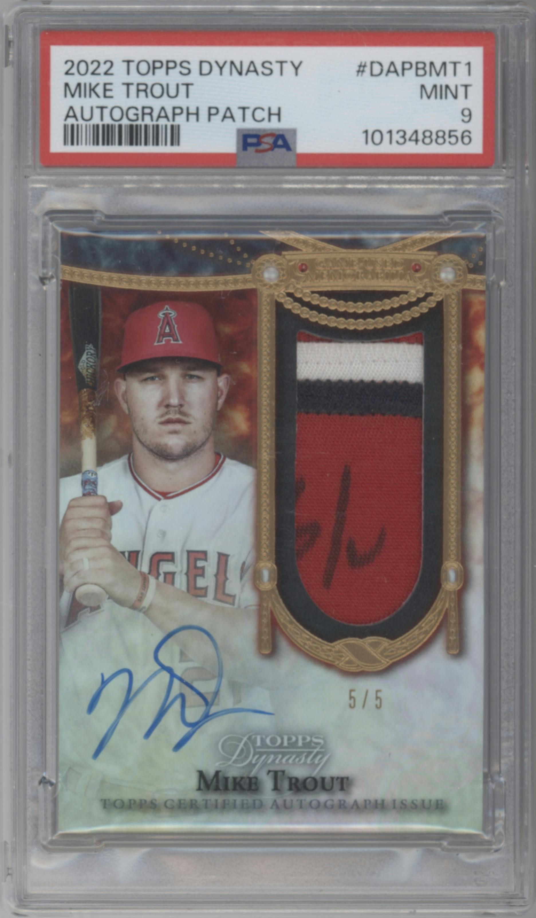 Mike Trout from the 2022 Topps Dynasty set graded by PSA and given an overall grade of 9.