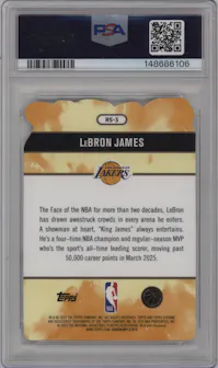 LeBron James from the 2025-26 Topps Chrome set graded by PSA and given an overall grade of 10.