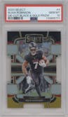 Bijan Robinson from the 2023 Panini Select set featuring a Die-Cut Black and Gold parallel graded by PSA and given an overall grade of 10.