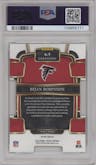 Bijan Robinson from the 2023 Panini Select set featuring a Die-Cut Black and Gold parallel graded by PSA and given an overall grade of 10.