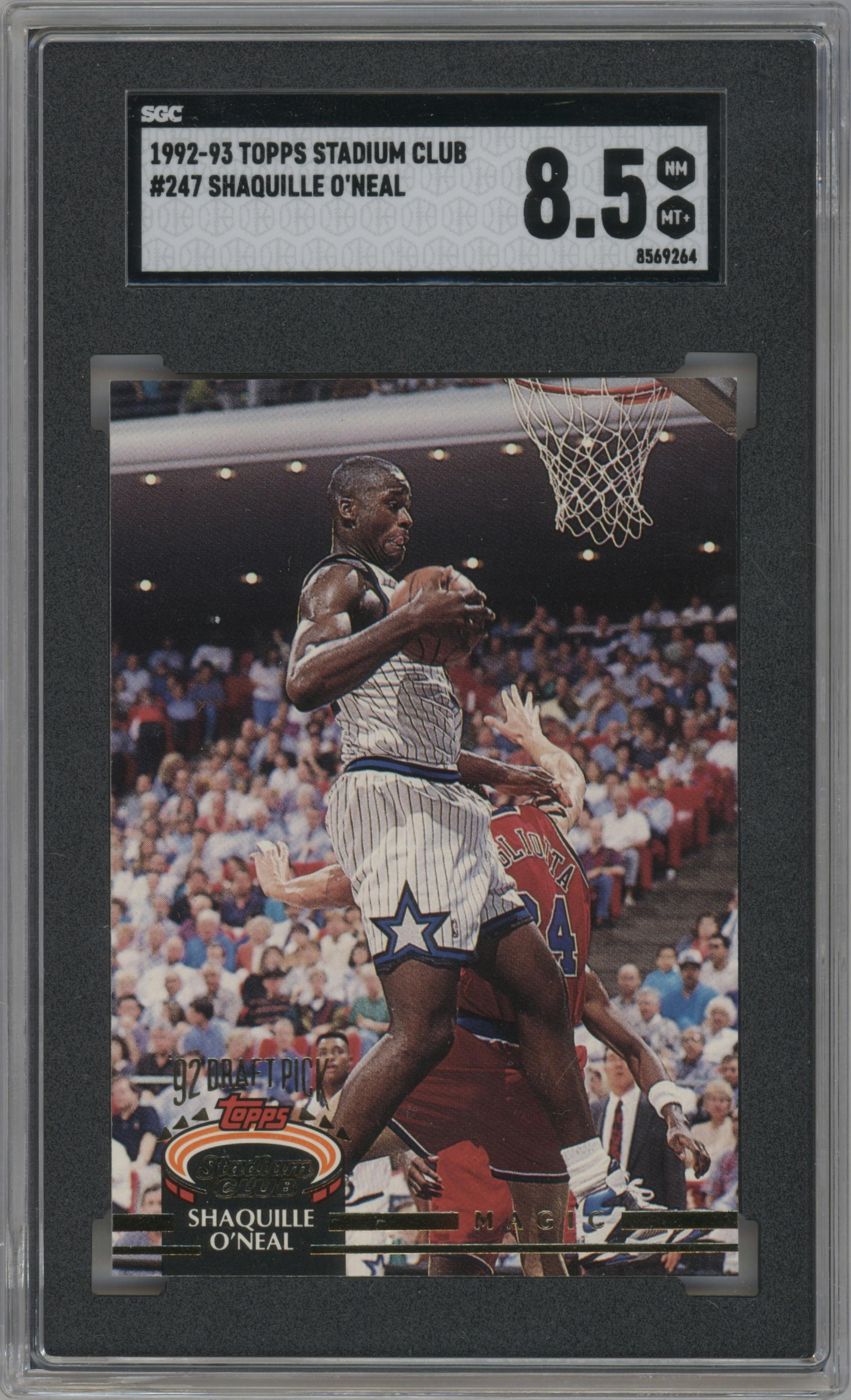 Shaquille O'Neal  from the 1992-93 Topps Stadium Club set graded by SGC and given an overall grade of 8.5.