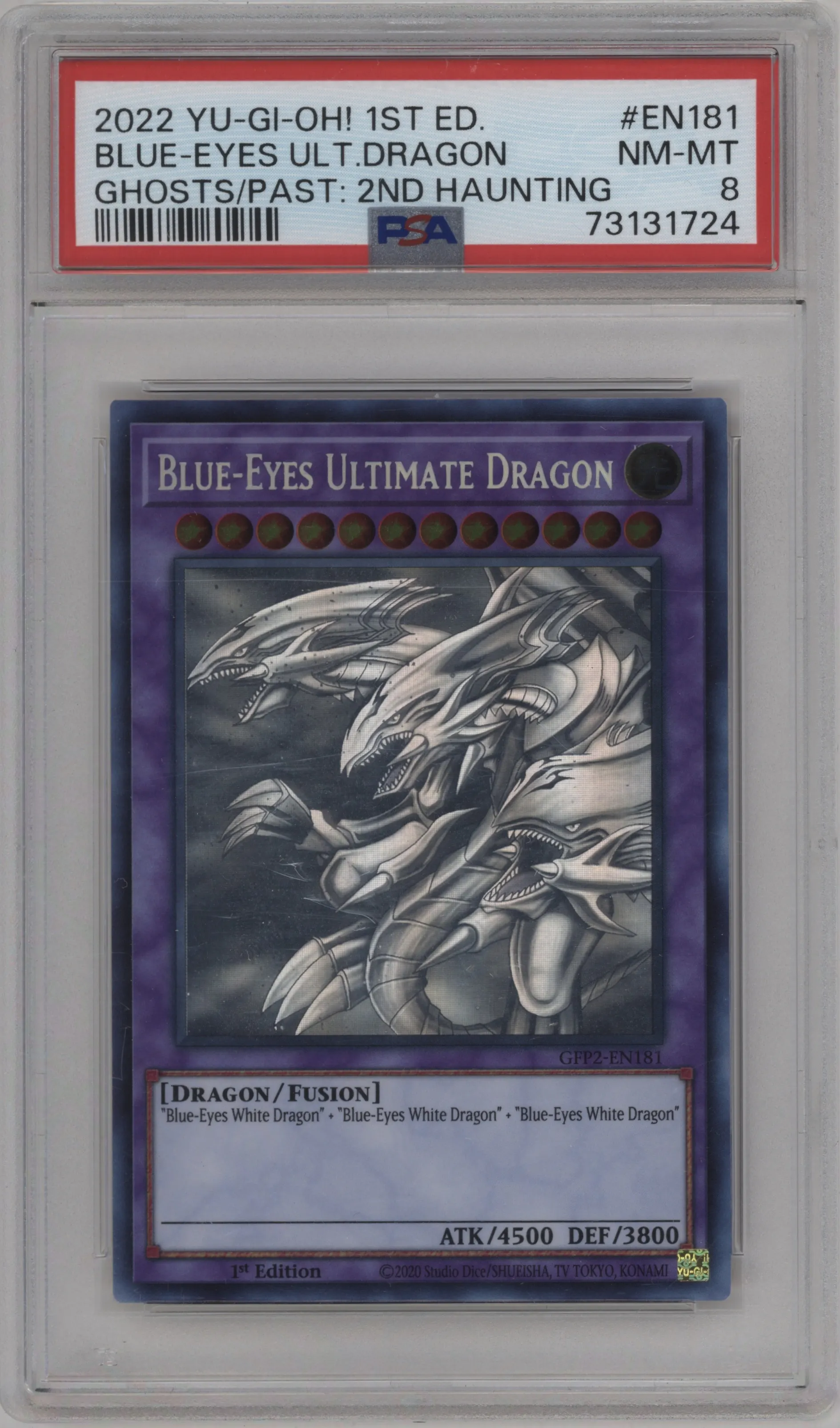 2022 Yu-Gi-Oh! GFTP: The 2nd Haunting Blue-Eyes Ultimate Dragon Ghost Rare #GFP2-EN181 PSA 8