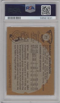 Magic Johnson from the 1981-82 Topps  set graded by PSA and given an overall grade of 7.