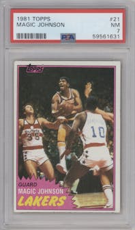 Magic Johnson from the 1981-82 Topps  set graded by PSA and given an overall grade of 7.