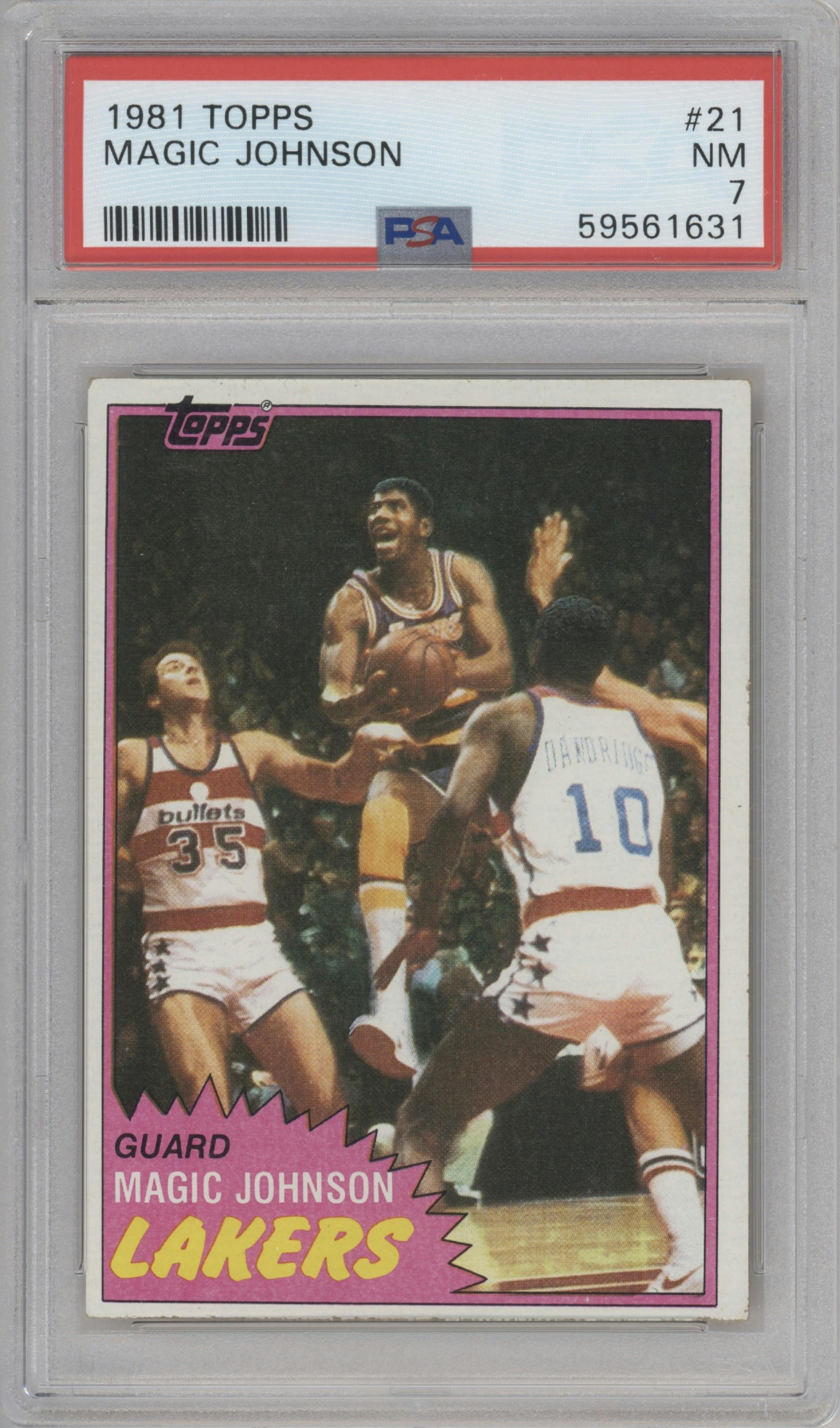Magic Johnson from the 1981-82 Topps  set graded by PSA and given an overall grade of 7.
