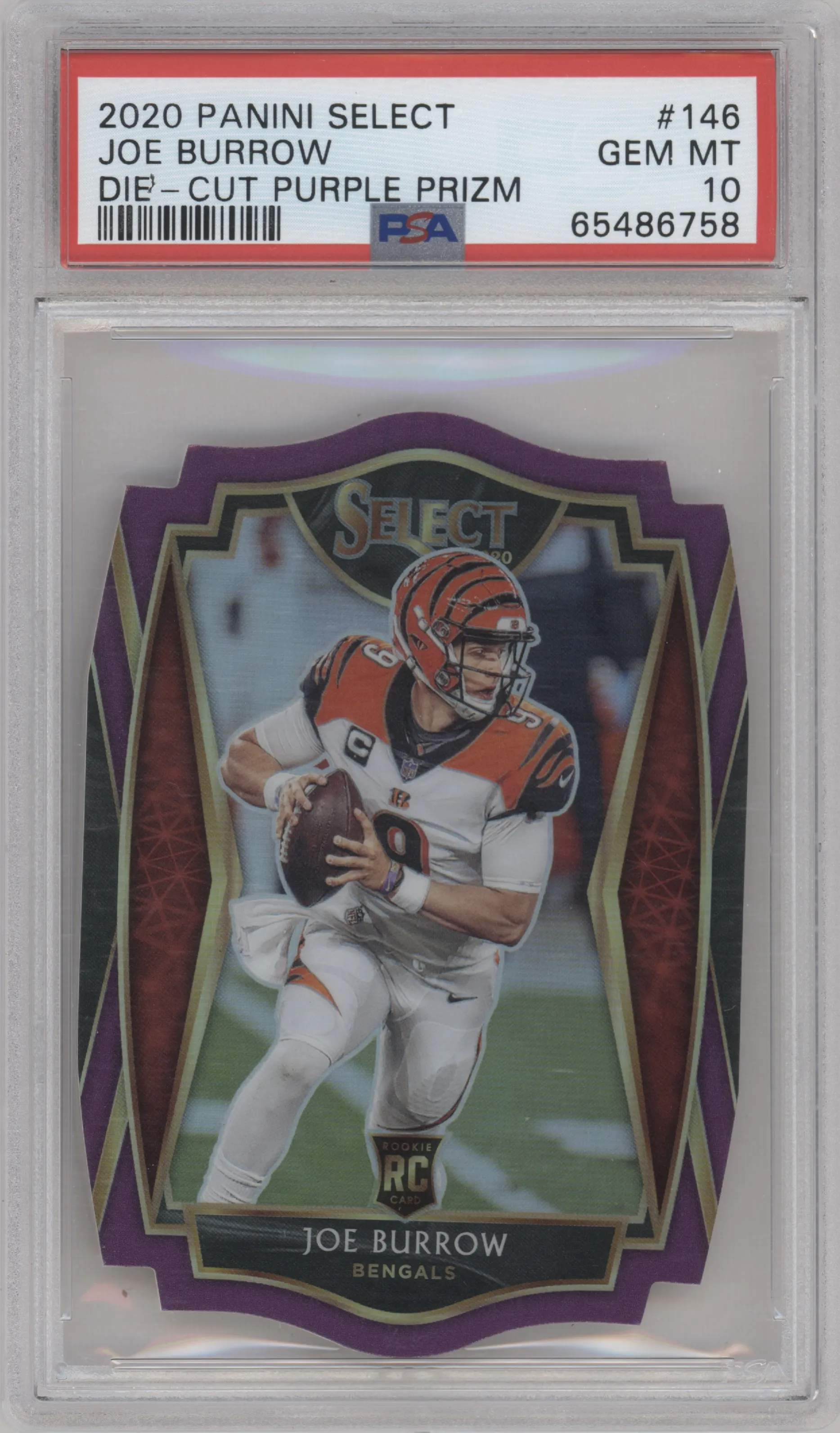 2020 Panini Select Pre.Lvl. Joe Burrow Die-Cut Purple PSA 10