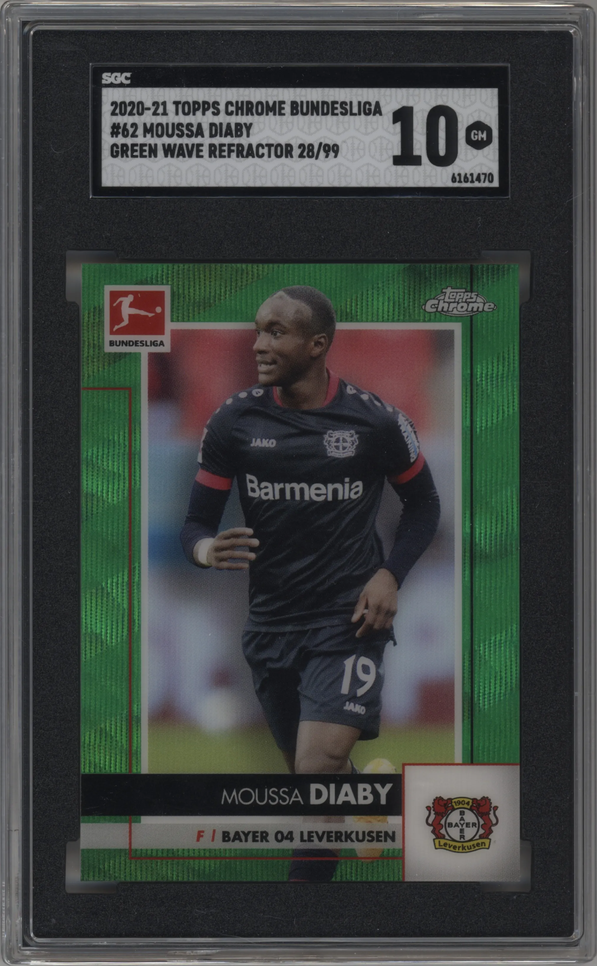2020 Topps Chrome Bundesliga Moussa Diaby Green Wave Refractor SGC 10