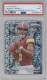 Jayden Daniels from the 2024 Panini Prizm set featuring a No Huddle parallel graded by PSA and given an overall grade of 9.