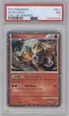 Entei from the 2011 Pokemon  set graded by PSA and given an overall grade of 7.