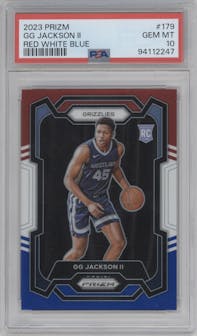 GG Jackson II from the 2023-24 Panini Prizm set featuring a Red White Blue Prizm parallel graded by PSA and given an overall grade of 10.