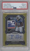 James Cook from the 2022 Panini Prizm set featuring a Gold Prizm parallel graded by PSA and given an overall grade of 9.
