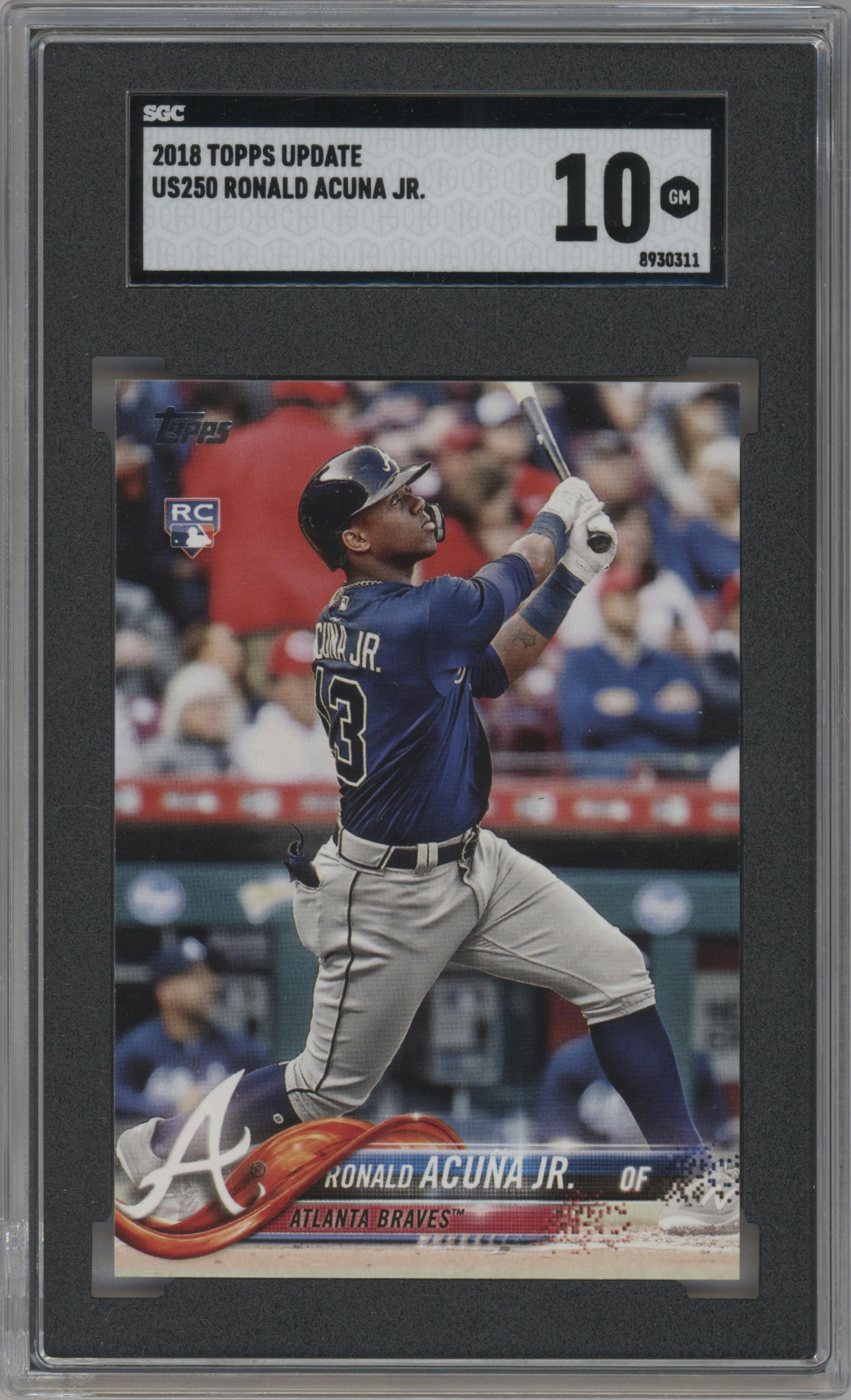 Ronald Acuna Jr. from the 2018 Topps Update set graded by SGC and given an overall grade of 10.