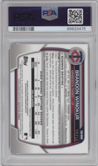 Brandon Winokur from the 2023 Bowman Draft set featuring a Gold Refractor parallel graded by PSA and given an overall grade of 9.