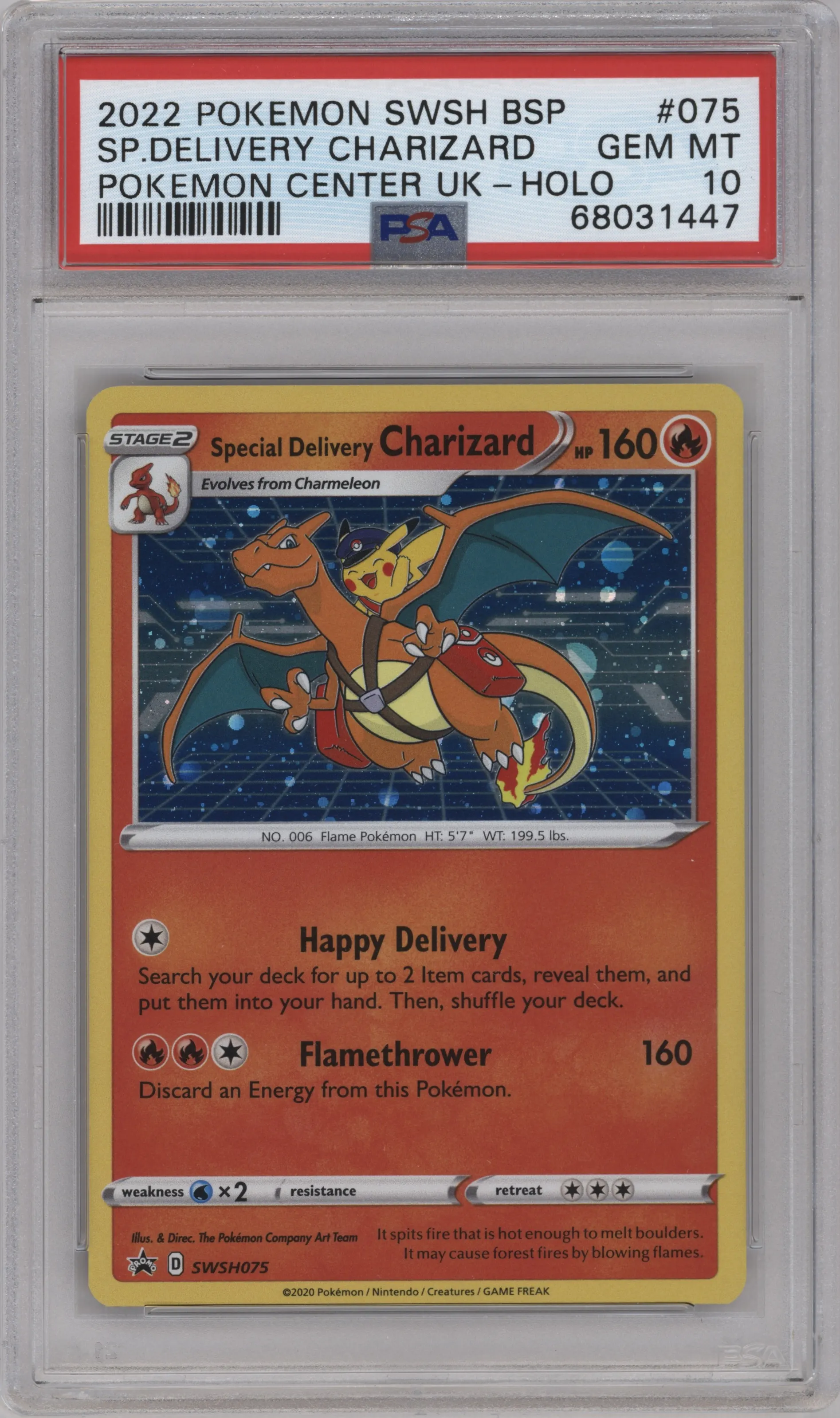 2022 Pokemon SWSH Special Delivery Charizard Pokemon Center UK #SWSH075 PSA 10