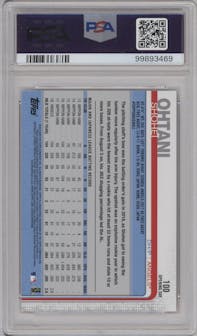 Shohei Ohtani from the 2019 Topps Opening Day set featuring a Red Foil parallel graded by PSA and given an overall grade of 9.