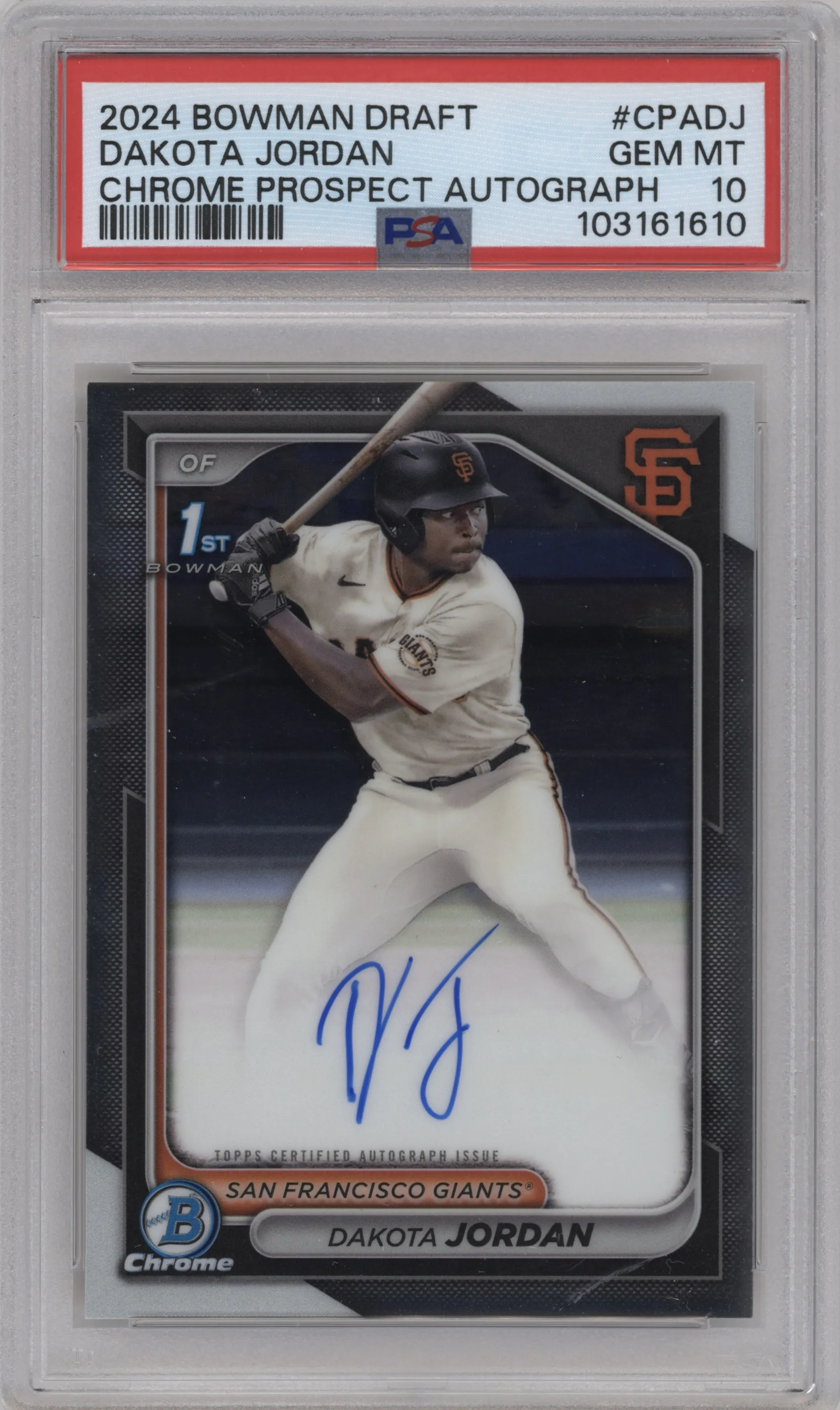 2024 Bowman Draft Chr.Pros.Auto Dakota Jordan #CPA-DJ PSA 10