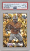 Joe Milton from the 2023 Bowman Chrome University Sapphire Edition set featuring a Gold parallel graded by PSA and given an overall grade of 10.