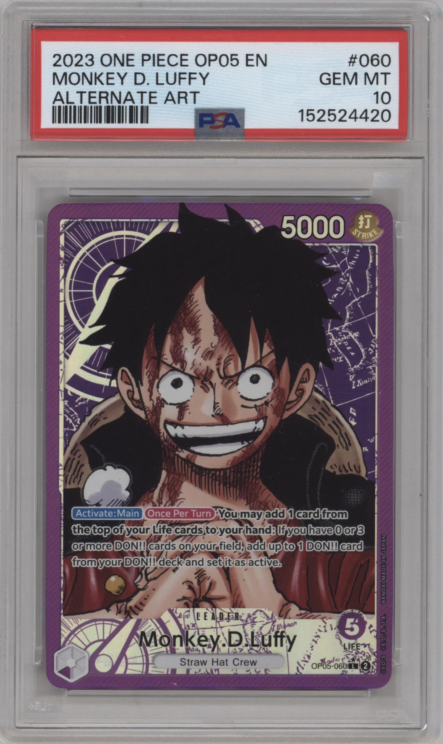 2023 One Piece Awakening of the New Era Monkey.D.Luffy Alternate Art PSA 10